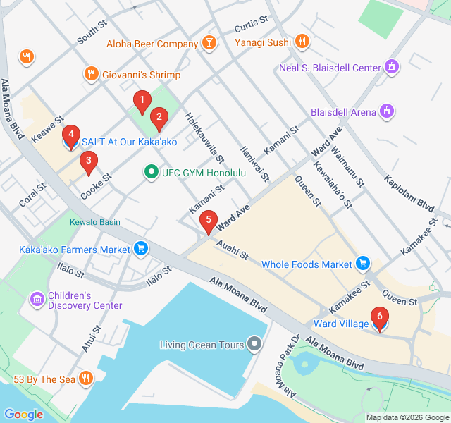 Route map for Kaka’ako Canvas: Murals & Modernity Walking Route