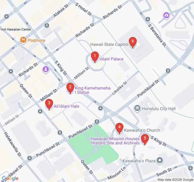 Route map for The Kingdom's Legacy: Royal Honolulu Audio Walk