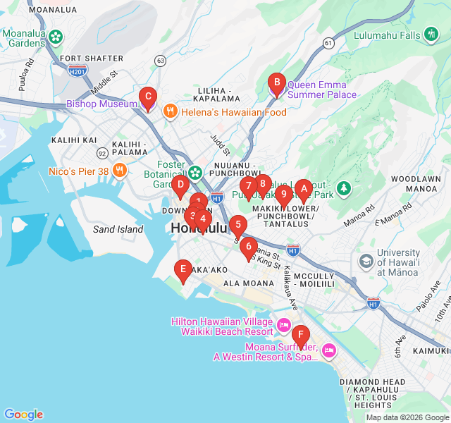 Route map for Sacred Slopes: Punchbowl & Makiki History