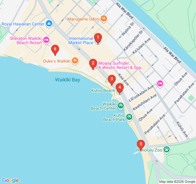 Route map for Waikiki Surf & Sand: Legendary Waves Walking Route