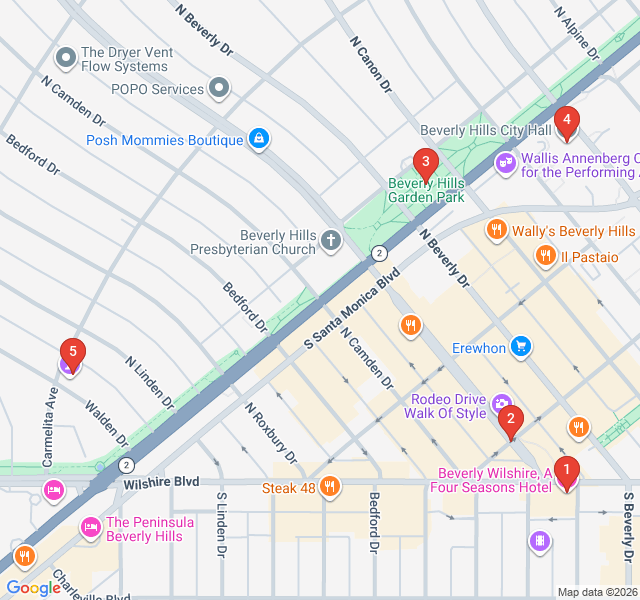 Route map for Beverly Hills Glamour: Rodeo Drive and Beyond