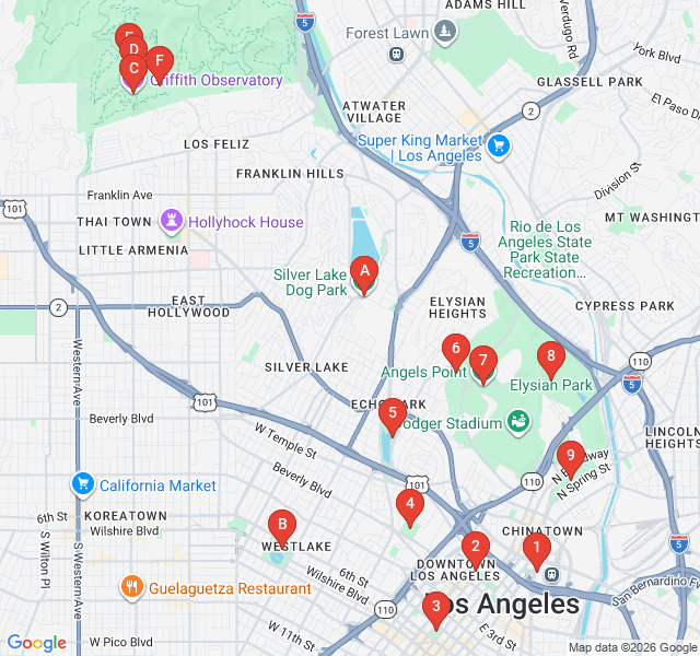 Route map for Griffith Park: Sunset Vistas and Stars