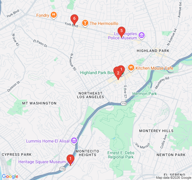 Route map for Highland Park: Retro Vibes and Neon Signs