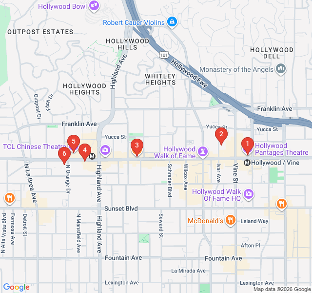 Route map for Hollywood's Golden Age: Icons and Scandals