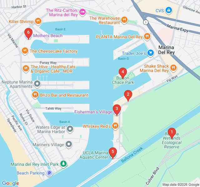 Route map for Marina del Rey: Coastal Calm and Harbor Views