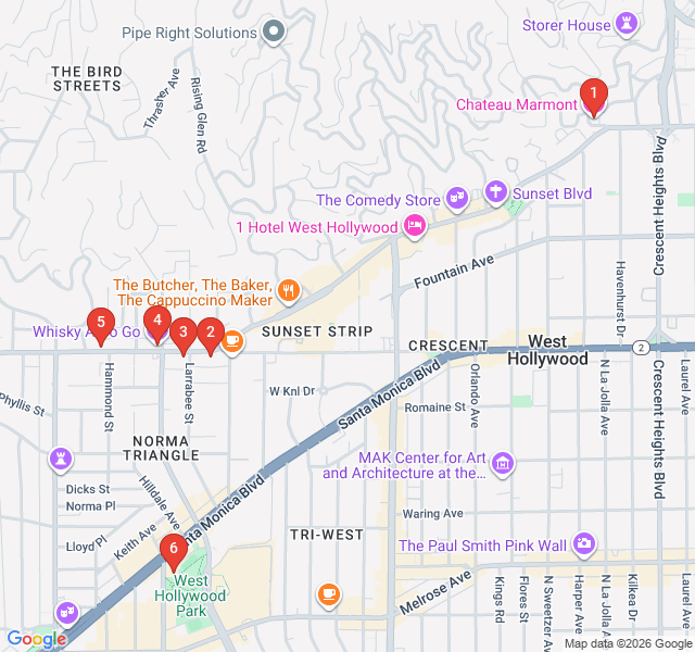 Route map for Sunset Strip: Rock Legends and Neon Nights