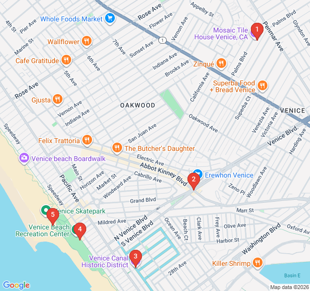 Route map for Venice Beach: Bohemians, Murals, and Canals