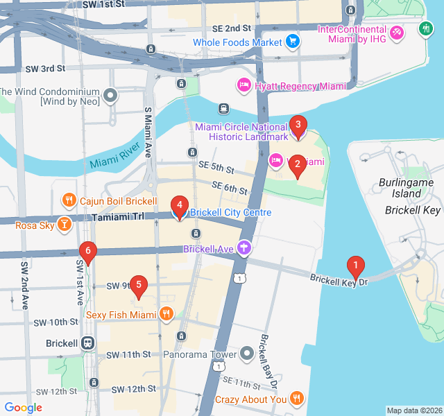 Route map for Brickell Skyline & Riverfront Stroll