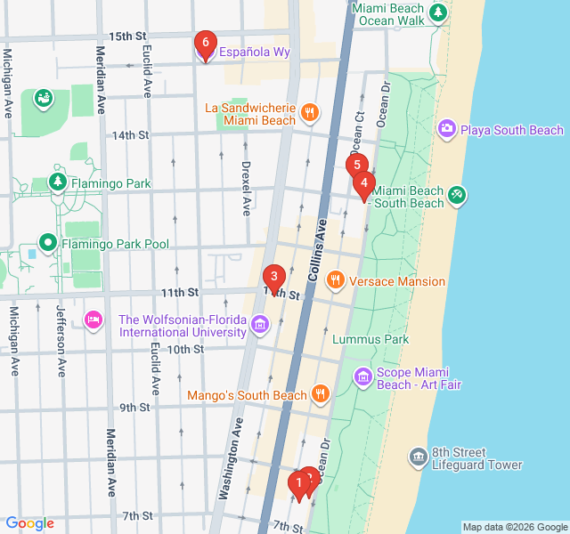 Route map for Celluloid South Beach: Famous Film Locations
