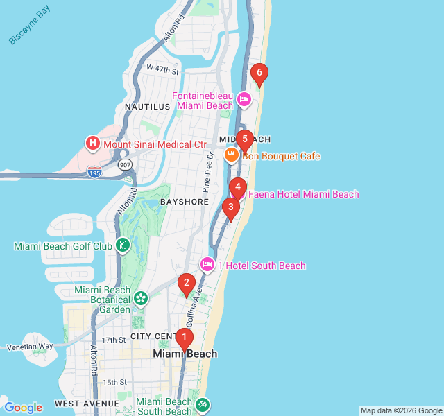 Route map for Miami Beach Boardwalk: Oceanfront Wellness Walk