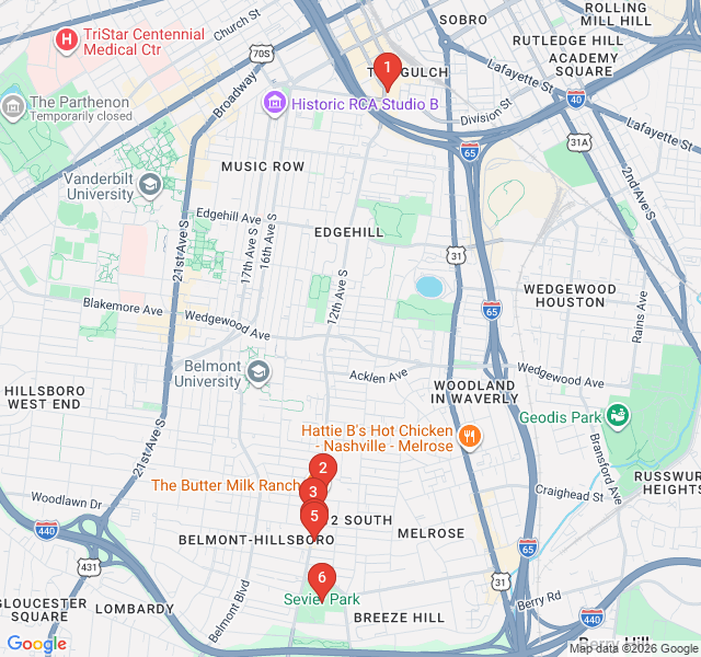 Route map for 12 South: Style, Sips, and Southern Charm
