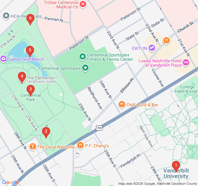 Route map for The Athens of the South: Centennial Park