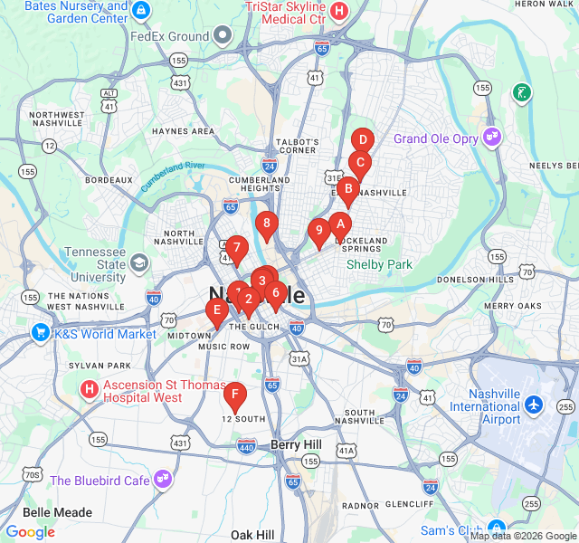Route map for East Nashville’s Five Points Vibe