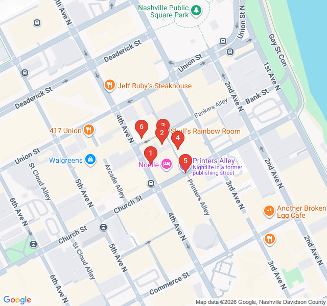 Route map for Printers Alley: Speakeasies and Scandal
