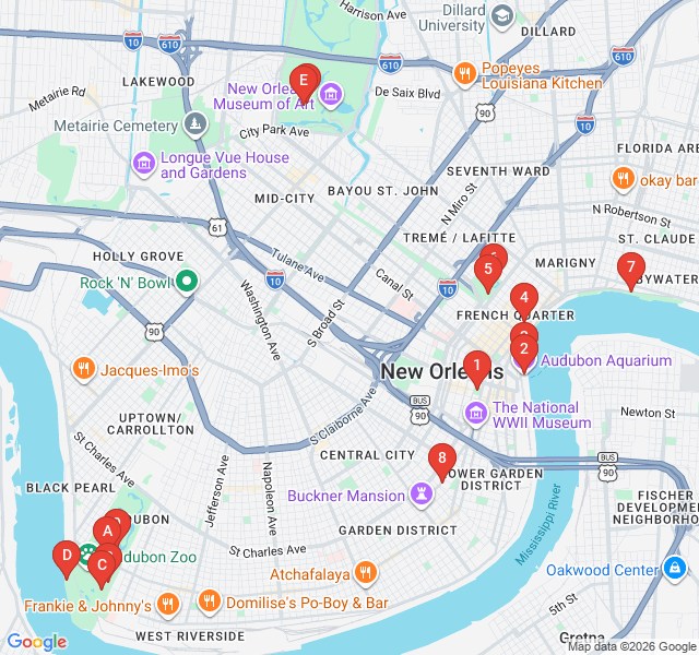 Route map for Audubon Park Ancient Oaks and Lagoon Loop
