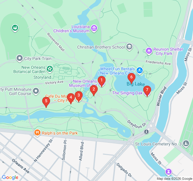 Route map for City Park: Oaks, Art, and Art Deco