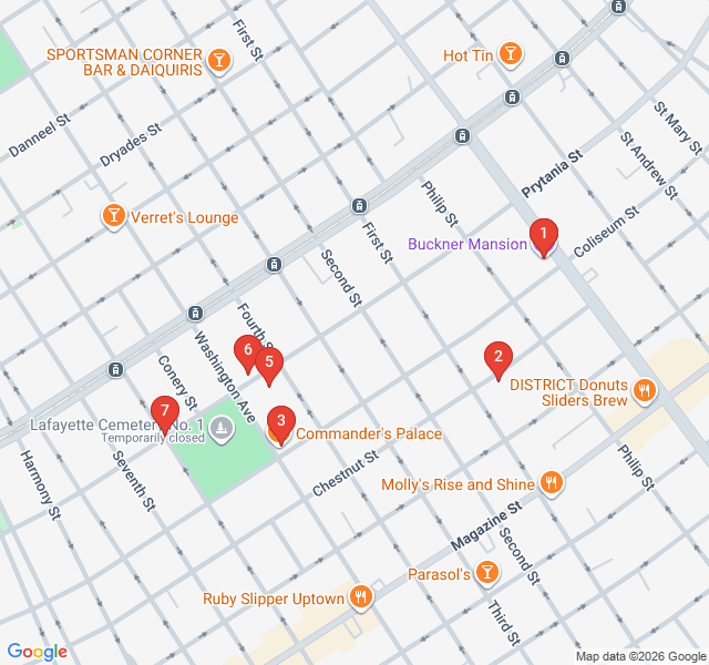 Route map for Garden District Grandeur and Gilded Age Mansions