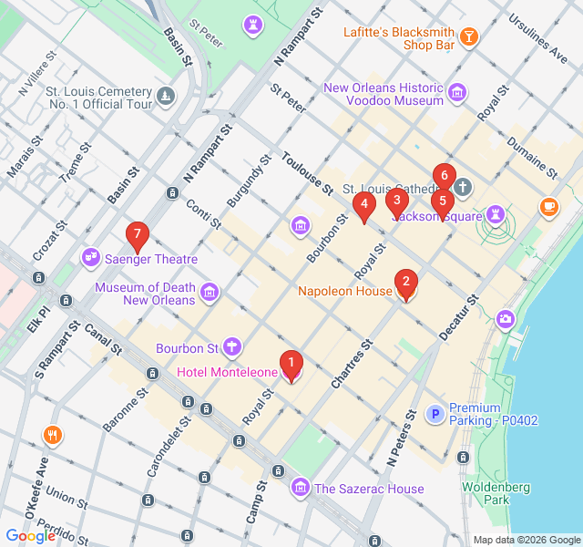 Route map for Literary Legends of the French Quarter