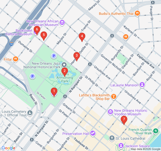 Route map for Treme: The Soul of New Orleans Jazz