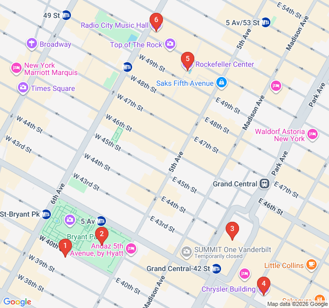 Route map for Art Deco Skyscrapers of Midtown