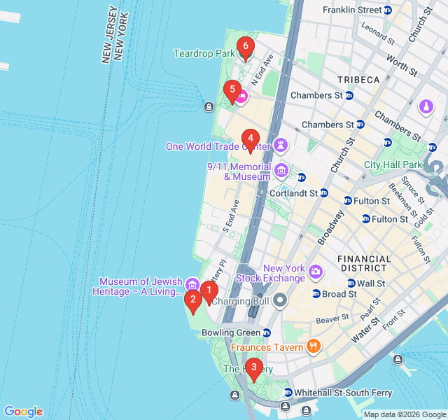 Route map for Battery Park City: Gardens and Harbor Breezes