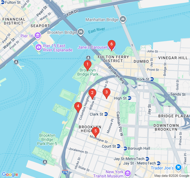 Route map for Brooklyn Heights: Brownstones and Skyline Views