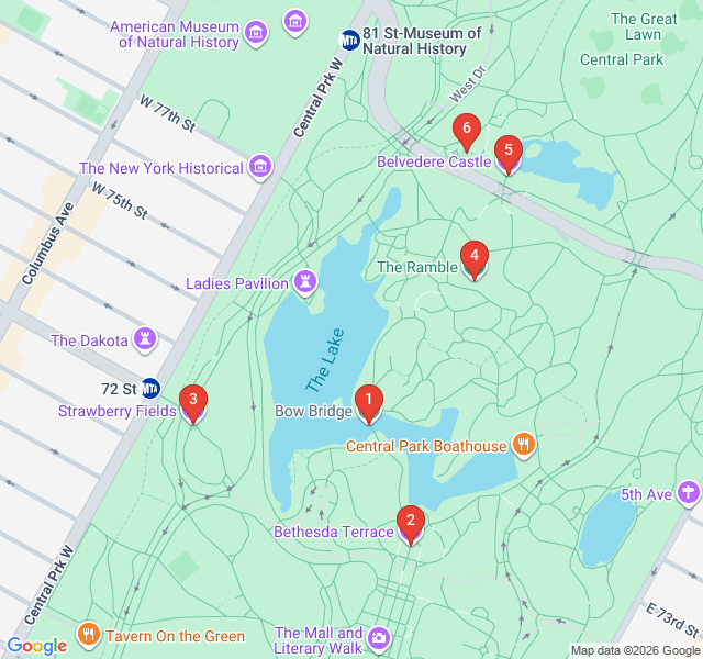 Route map for Central Park's Secret Sanctuaries