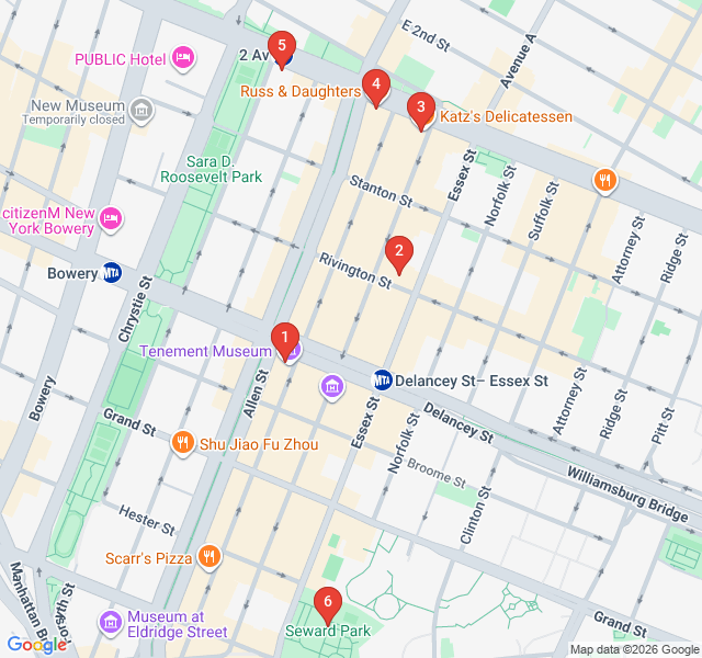 Route map for Tenements and Tastes of the Lower East Side