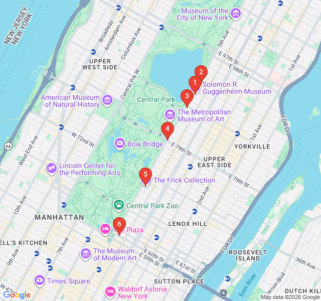 Route map for Gilded Age Glories of the Upper East Side