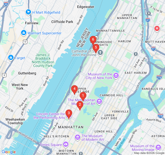 Route map for Silver Screen Upper West Side: Movie and TV Landmarks