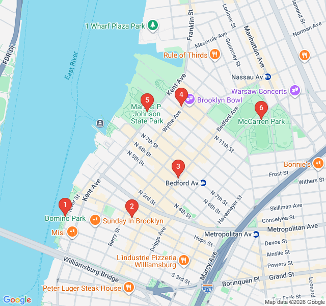 Route map for Williamsburg Waterfront: Skyline Views and Sunset Vistas