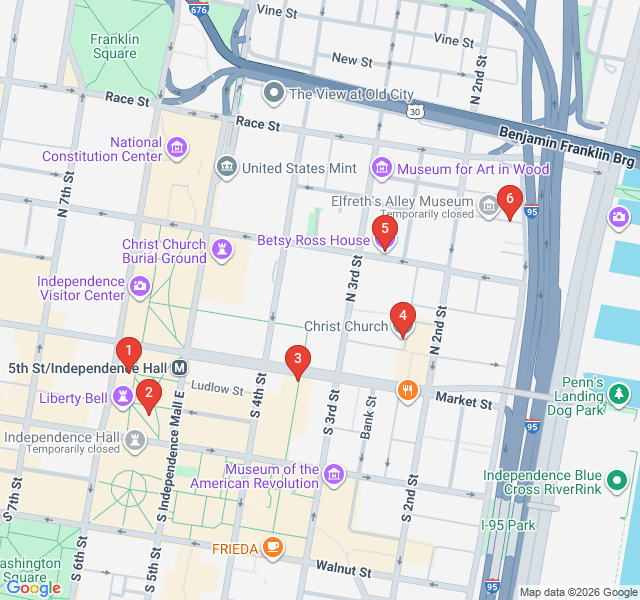 Route map for Birthplace of a Nation: Revolutionary Philadelphia