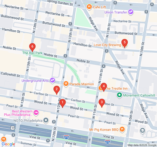 Route map for The Rail Park and Callowhill Industrial Art