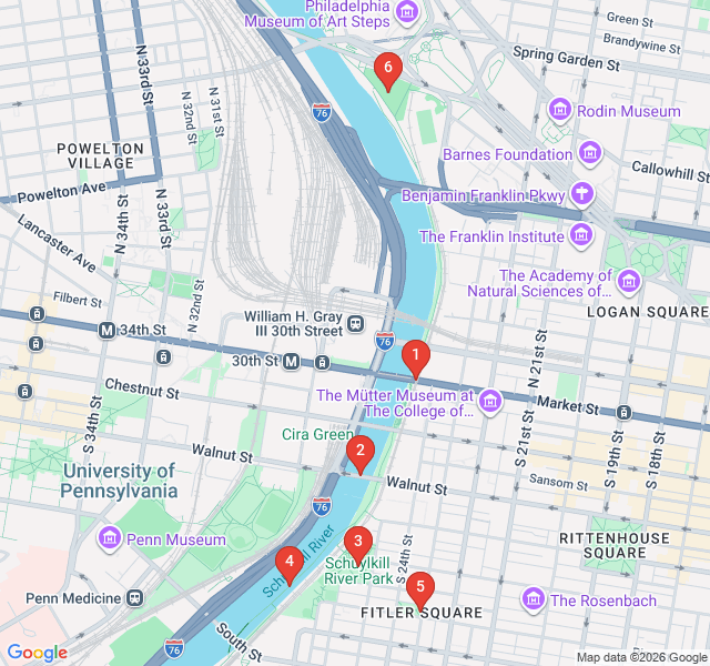 Route map for Schuylkill Banks: Skyline Views and River Breezes