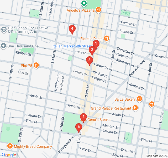 Route map for South Philly Flavor Hunt: The Italian Market