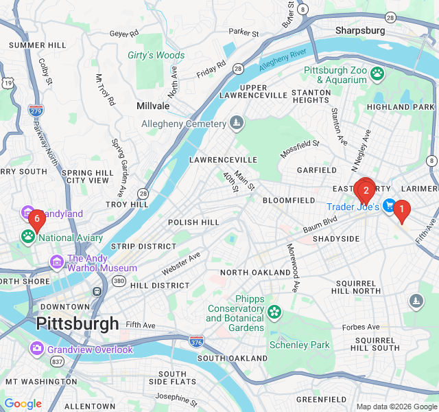 Route map for East Liberty: Revitalization and Modern Art