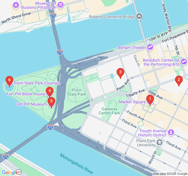 Route map for The Three Rivers Confluence: Point State Park History