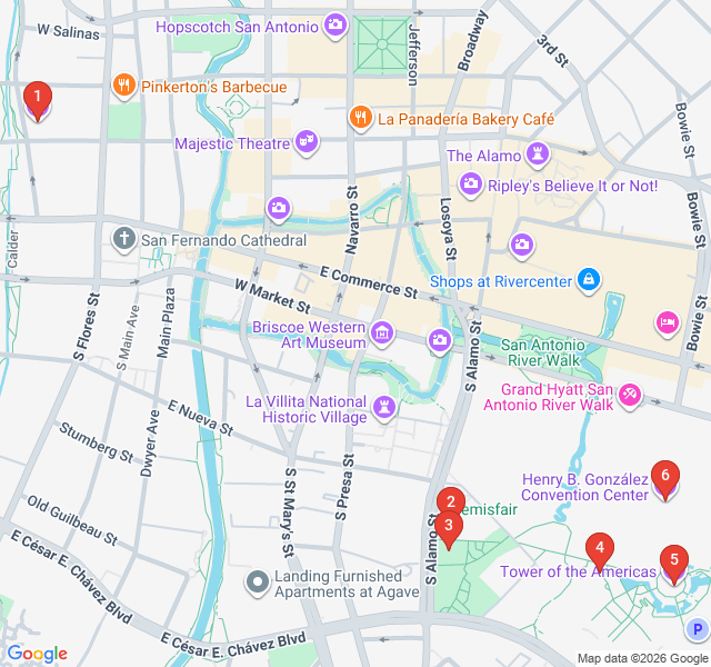 Route map for Towering Dreams: Hemisfair and Yanaguana