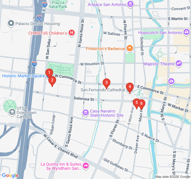 Route map for Flavors of Mexico: Market Square and San Fernando