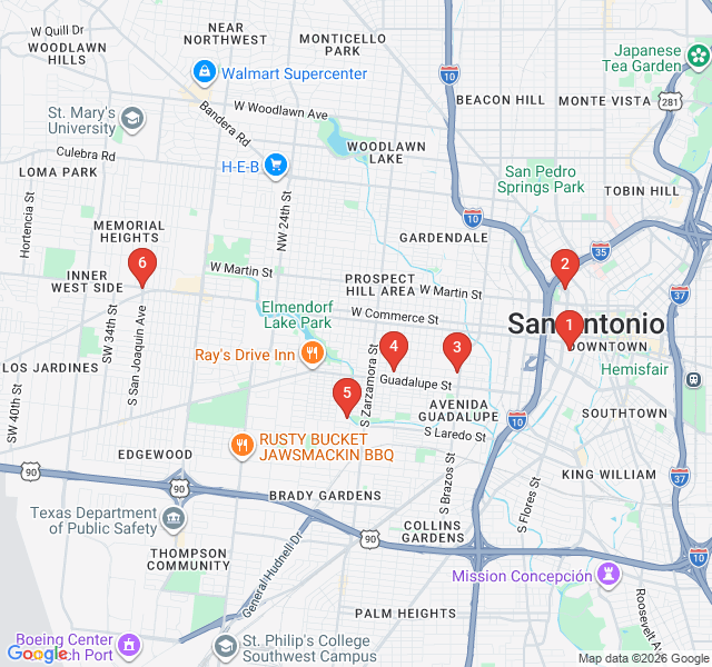 Route map for San Antonio's Canvas: Murals and Street Art