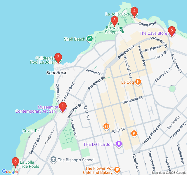 Route map for La Jolla Coastline & Sea Lion Sands