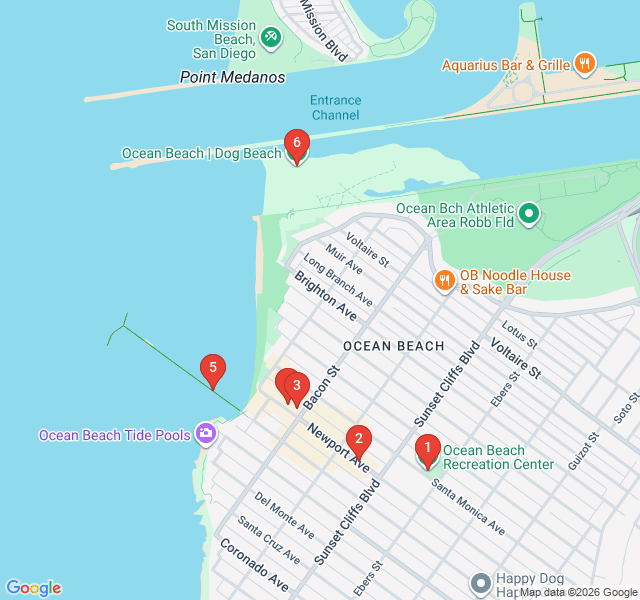 Route map for Ocean Beach: 1960s Retro Surf Vibes