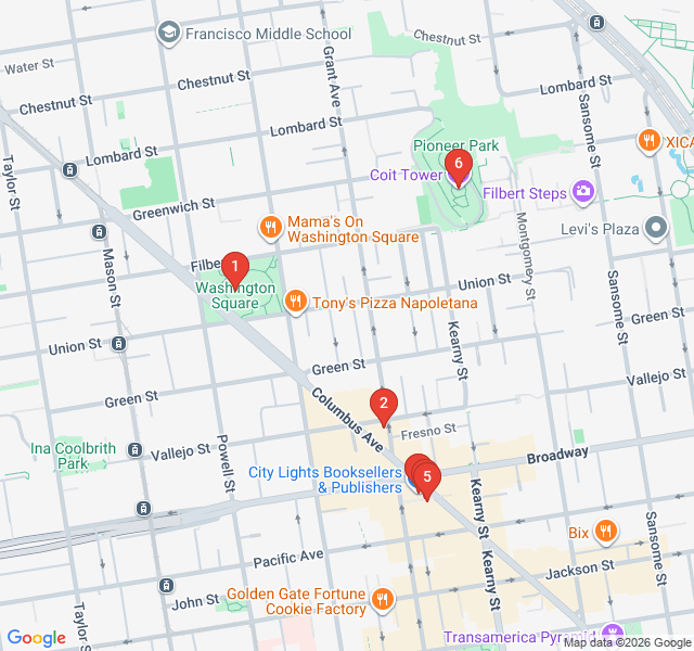 Route map for Beats, Books, and Biscotti: North Beach's Literary Legacy