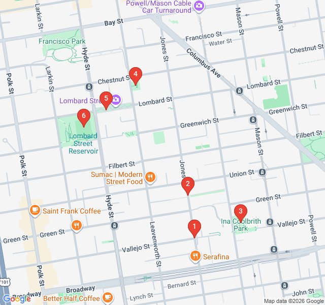 Route map for Hidden Stairs and Secret Gardens of Russian Hill
