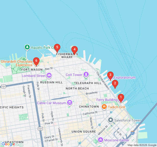 Route map for Maritime Mysteries: The Barbary Coast Waterfront