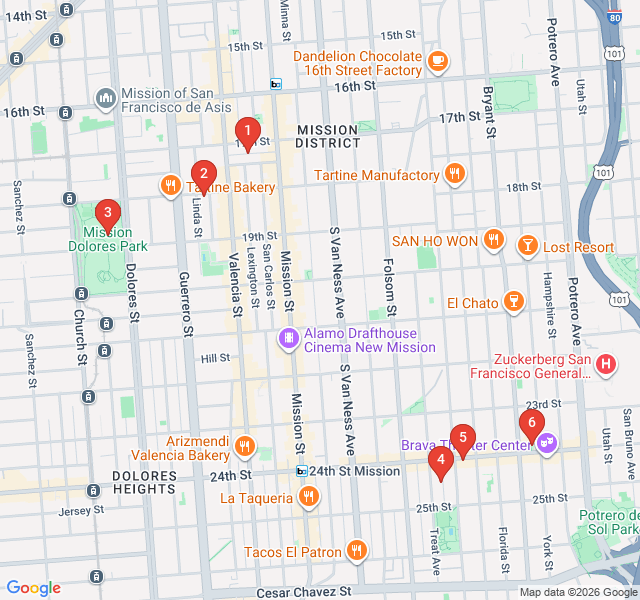 Route map for Murals of the Mission: A Canvas of Community
