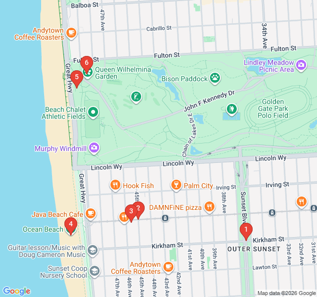 Route map for Fog and Foam: Ocean Beach and the Outer Sunset