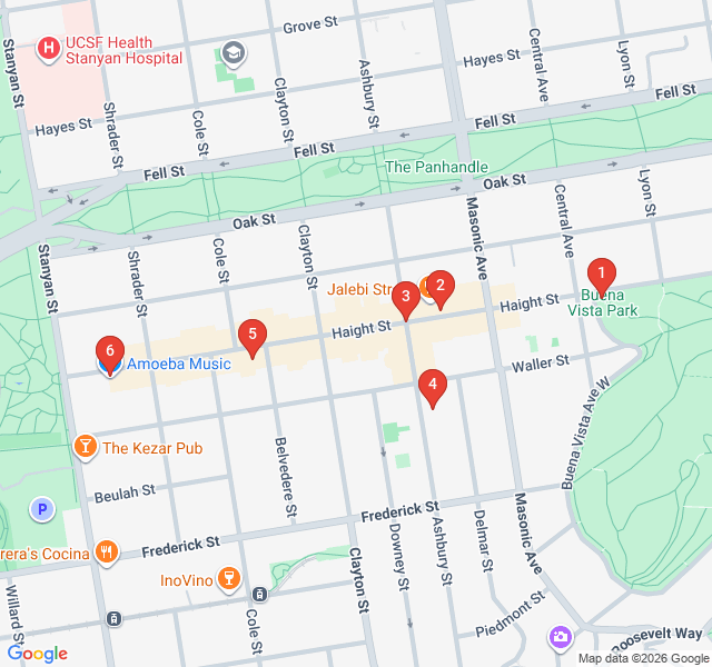 Route map for Summer of Love: The Psychedelic Haight-Ashbury Trail