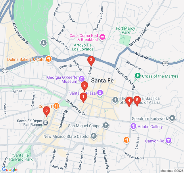 Route map for Ghosts and Writers of Santa Fe