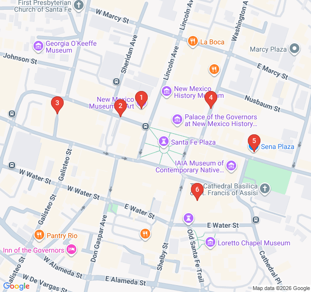 Route map for Hidden Courtyards of Old Santa Fe